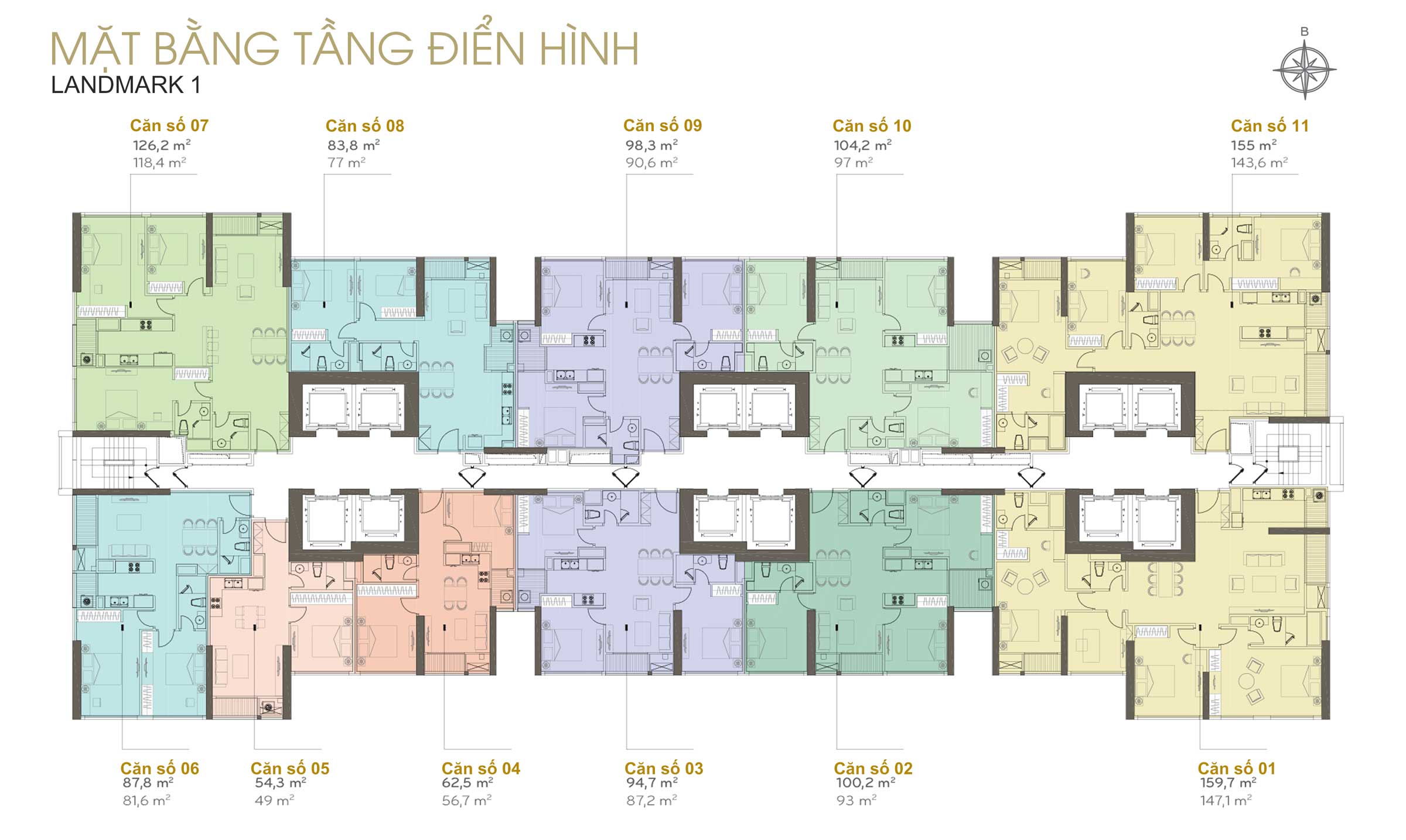 Mặt Bằng Landmark 1 Vinhomes Central Park Tân Cảng Tầng điển Hình