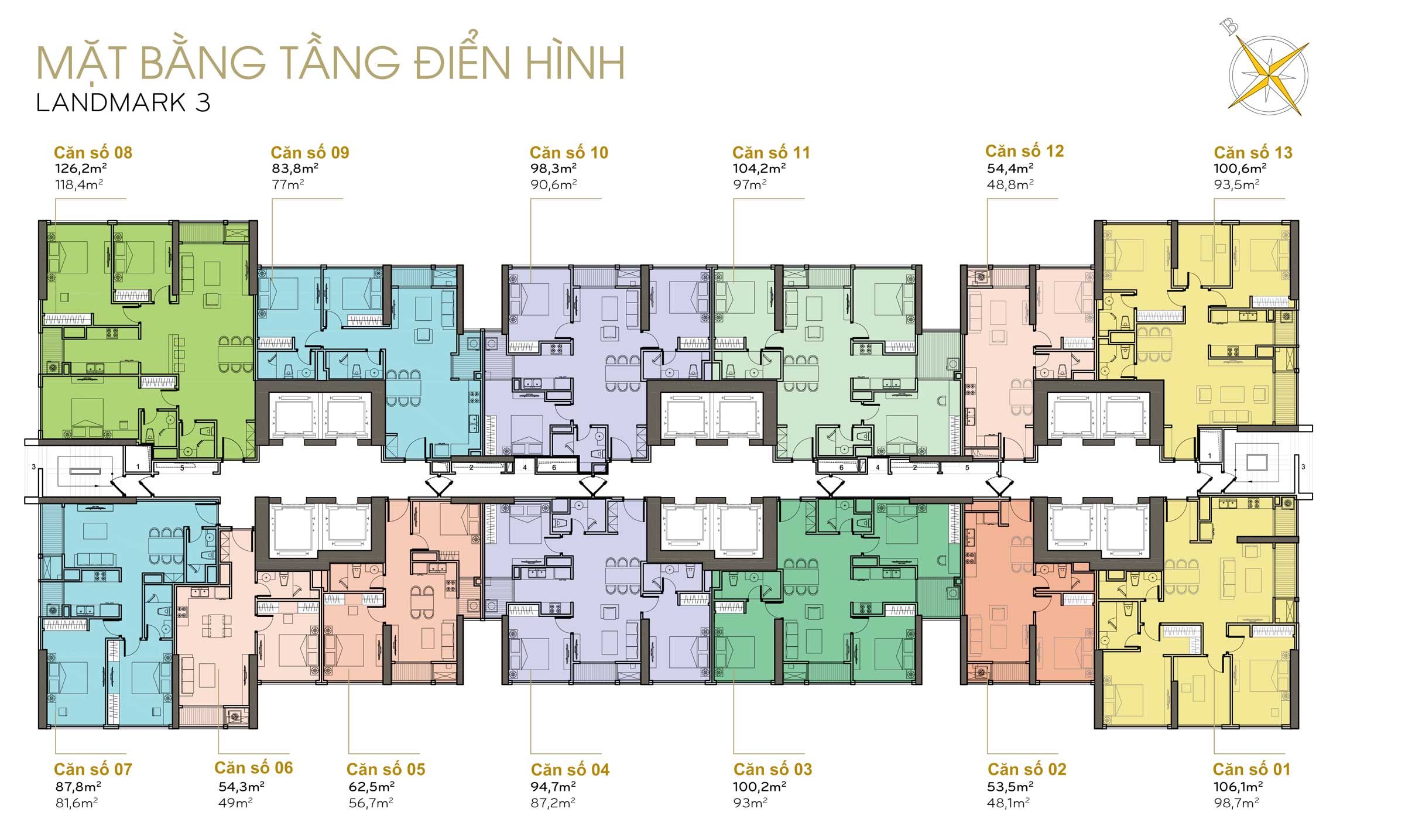 Mặt Bằng Landmark 3 Vinhomes Central Park Tân Cảng Tầng điển Hình