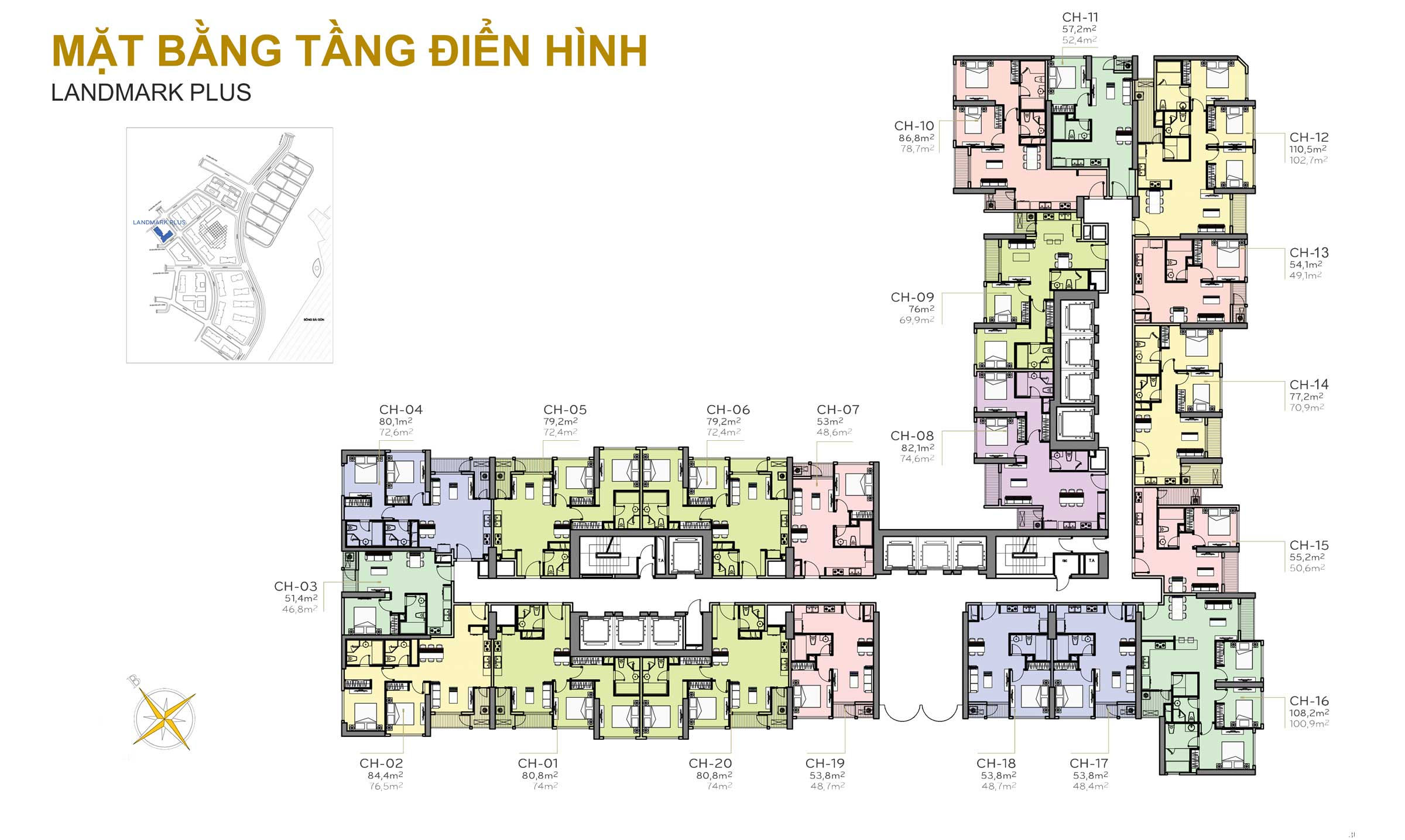 Mặt Bằng Landmark Plus Vinhomes Central Park Tân Cảng Tầng điển Hình