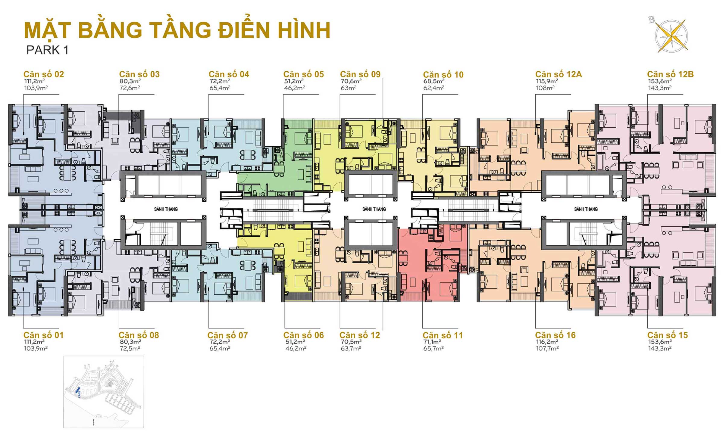 Mặt Bằng Park 1 Vinhomes Central Park Tầng điển Hình