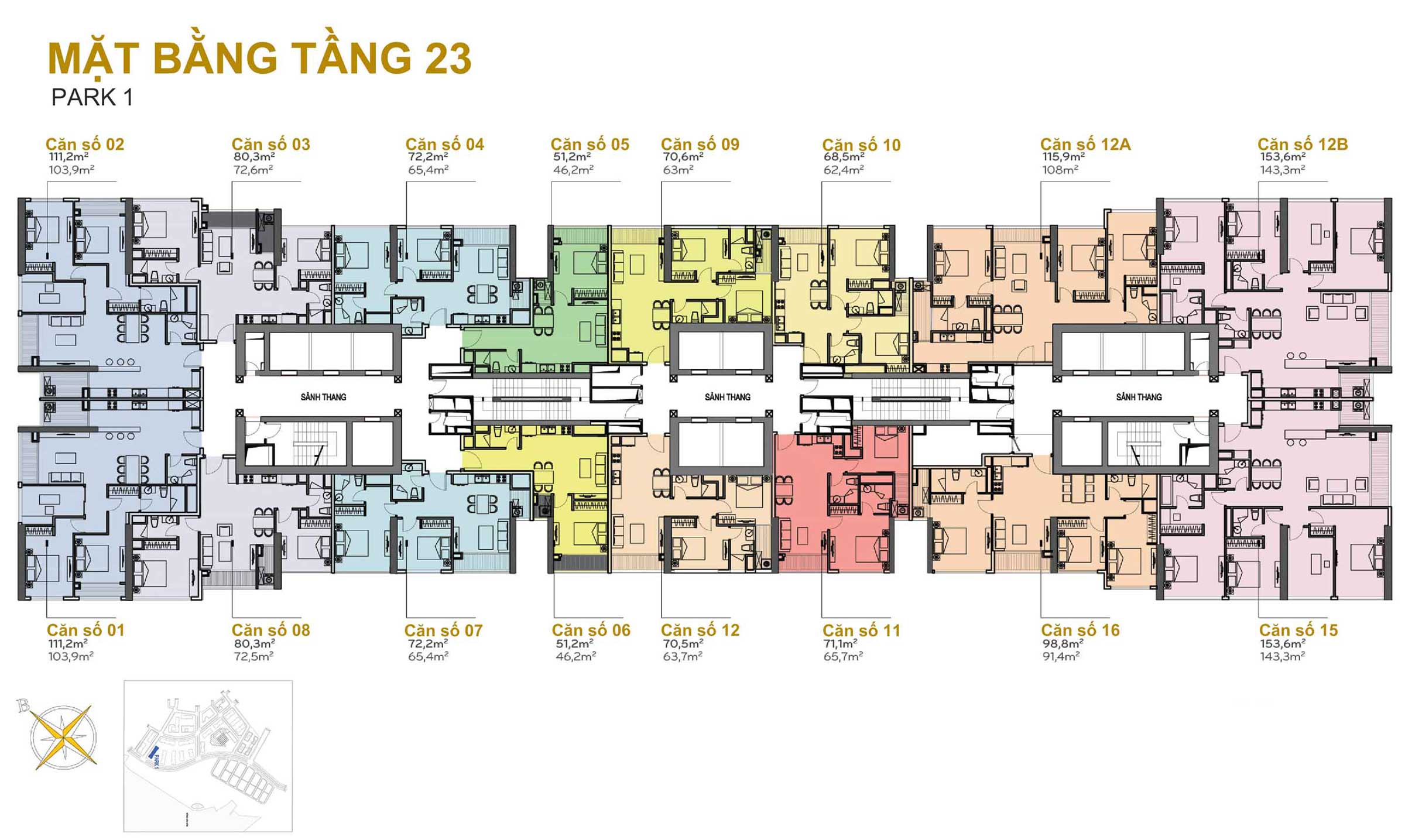 Mặt Bằng Park 1 Tầng 23