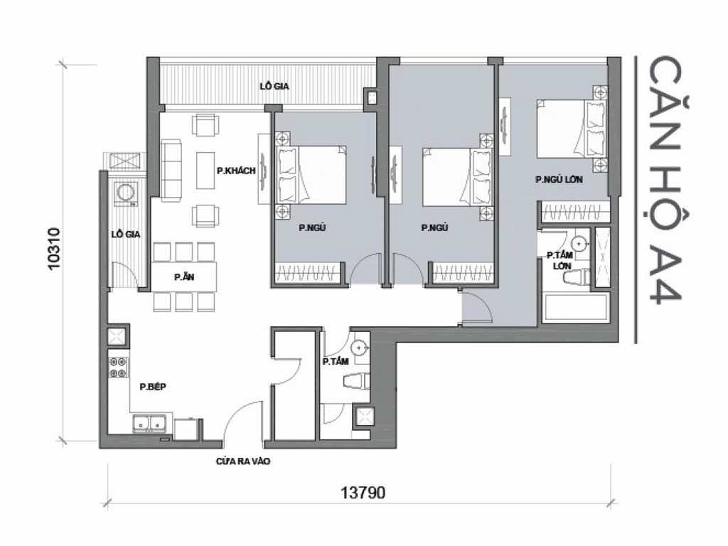 mặt bằng căn hộ 3 phòng ngủ Park 6A căn số 04