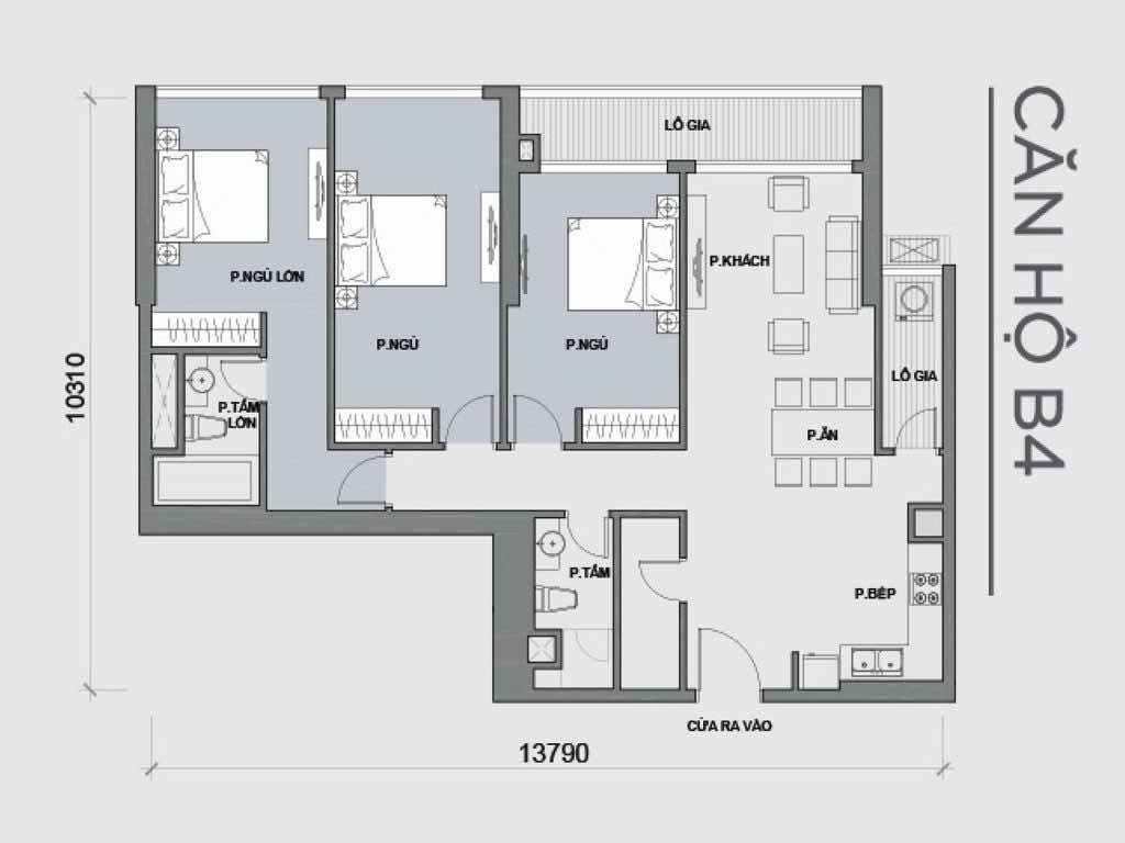 mặt bằng căn hộ 3 phòng ngủ Park 6B căn số 04