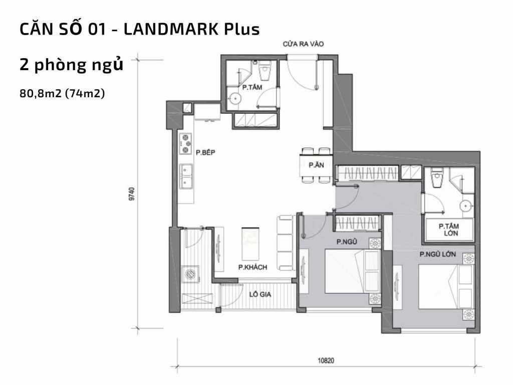 Mặt bằng căn hộ số 01 Landmark Plus​ Vinhomes Central Park