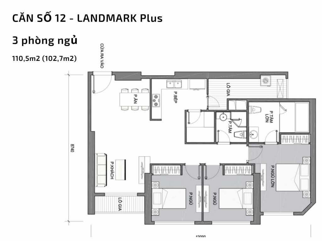 Mặt bằng căn hộ số 12 Landmark Plus​ Vinhomes Central Park