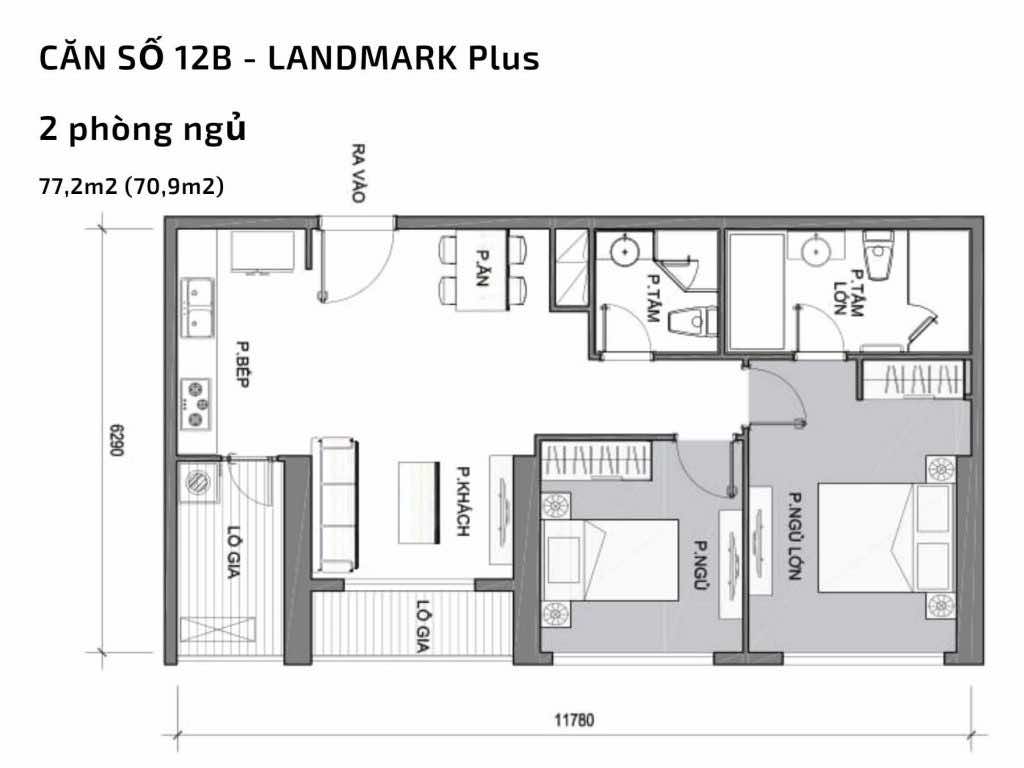 Mặt bằng căn hộ số 12B Landmark Plus​ Vinhomes Central Park