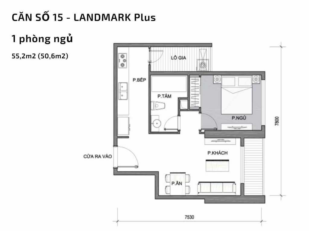 Mặt bằng căn hộ số 15 Landmark Plus​ Vinhomes Central Park