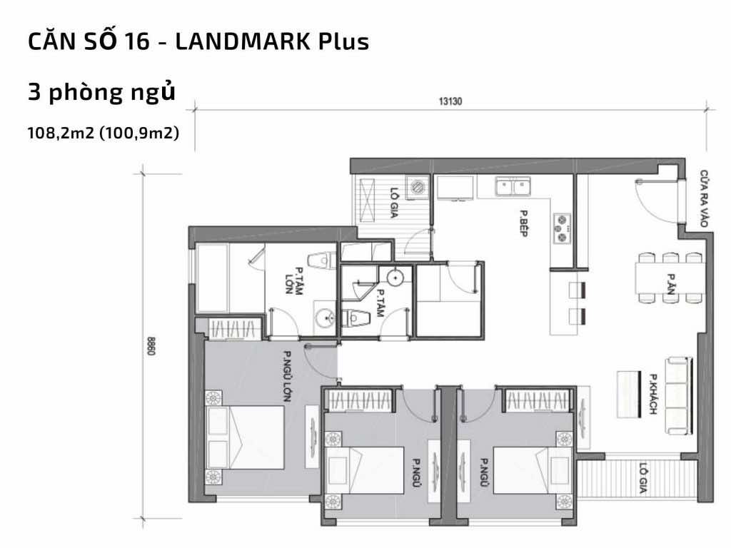 Mặt bằng căn hộ số 16 Landmark Plus​ Vinhomes Central Park