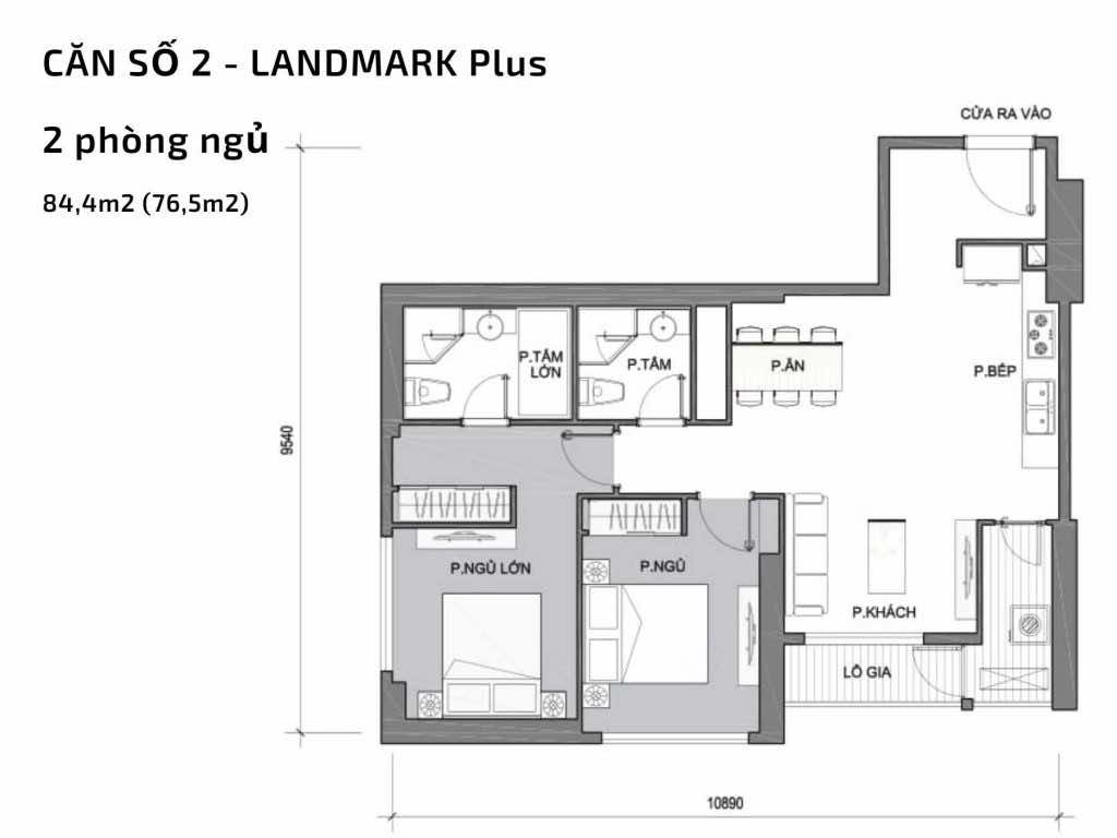 Mặt bằng căn hộ số 02 Landmark Plus​ Vinhomes Central Park