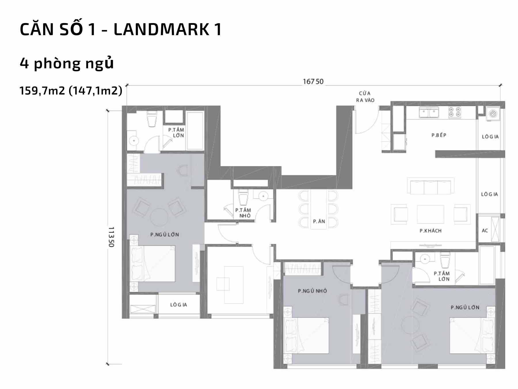 Mặt bằng căn hộ số 01 Landmark 1 Vinhomes Central Park