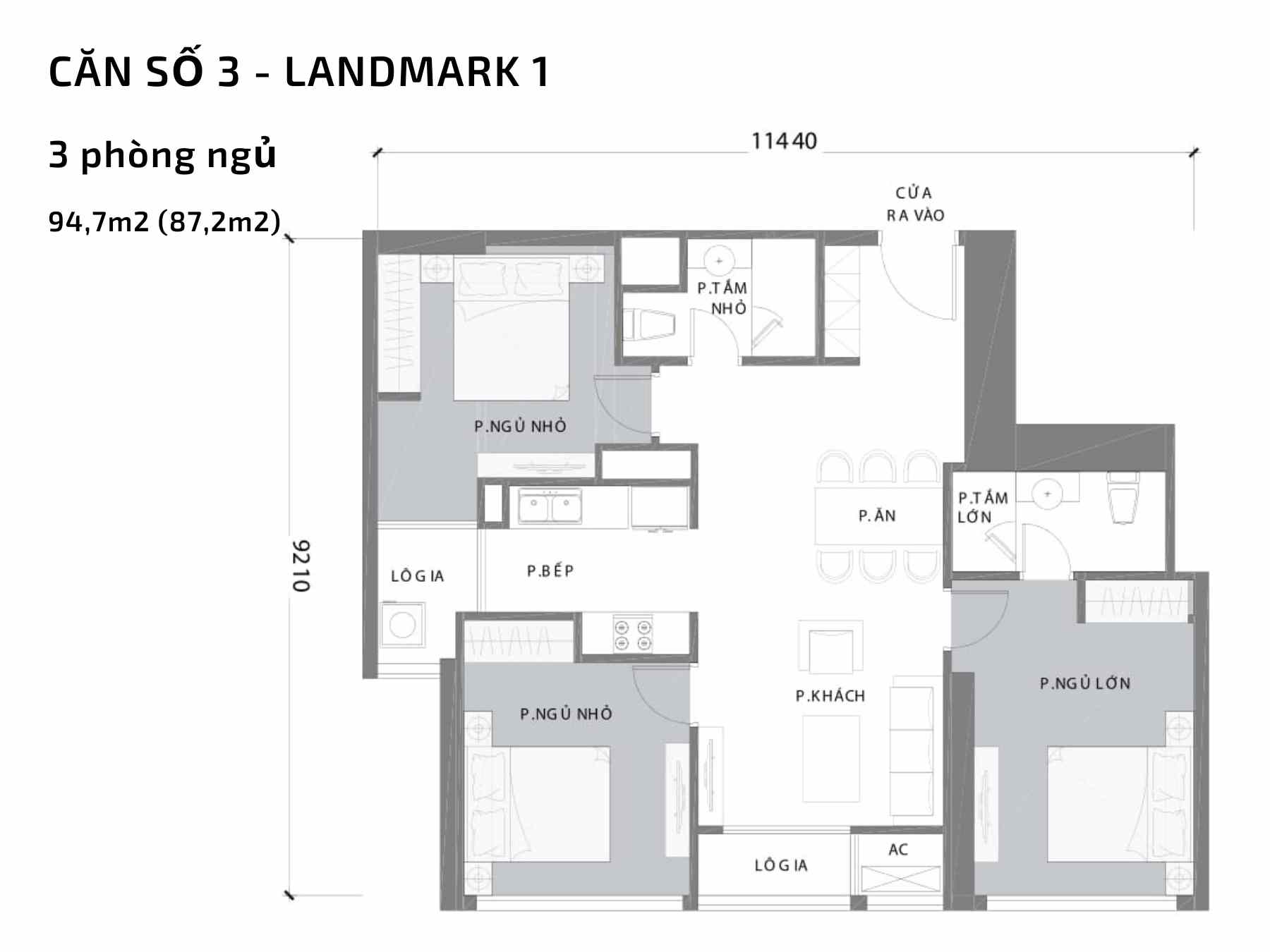 Mặt bằng căn hộ số 3 Landmark 1 Vinhomes Central Park