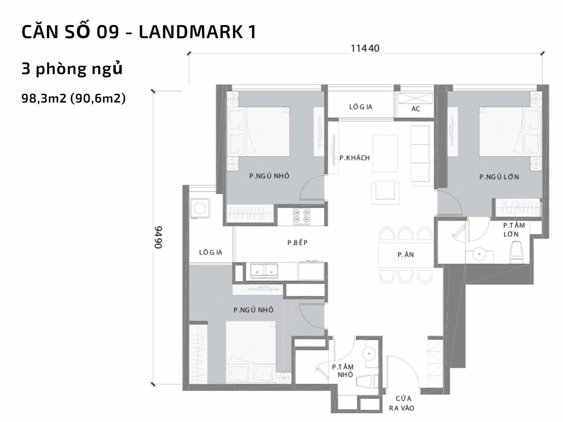Mặt bằng căn hộ số 9 Landmark 1 Vinhomes Central Park