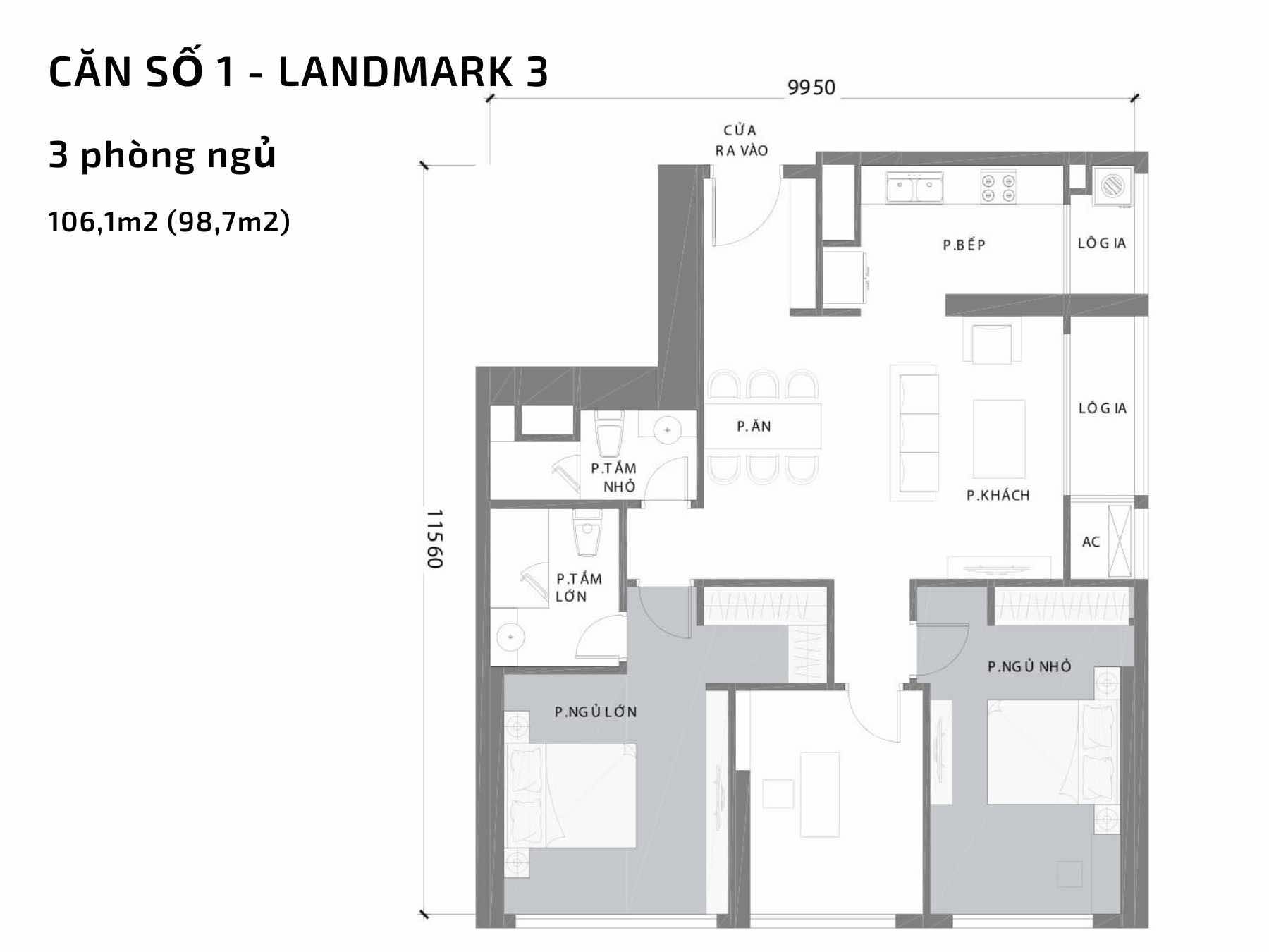 Mặt bằng căn hộ số 01 Landmark 3 Vinhomes Central Park
