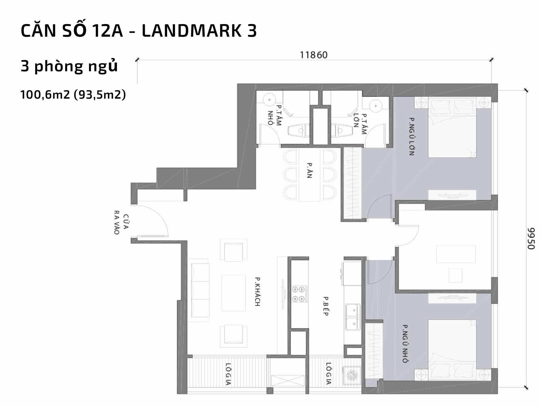 Mặt bằng căn hộ số 12A Landmark 3 Vinhomes Central Park