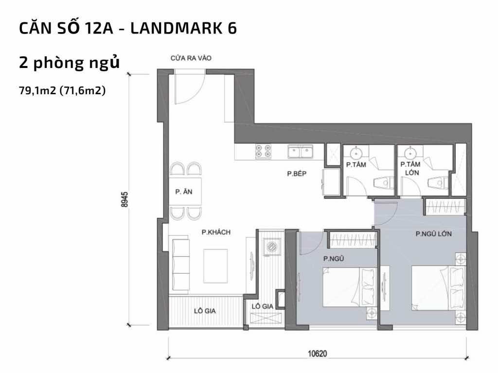 Mặt bằng căn hộ số 12A Landmark 6​ Vinhomes Central Park