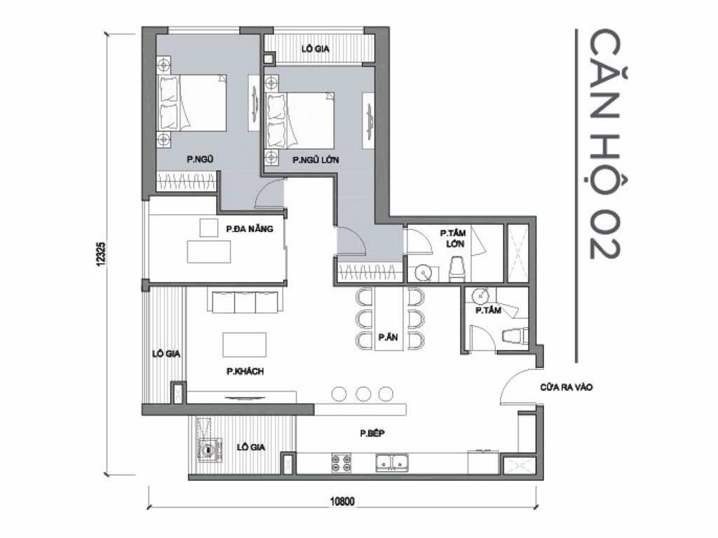 Mặt bằng căn hộ số 02 Park 1