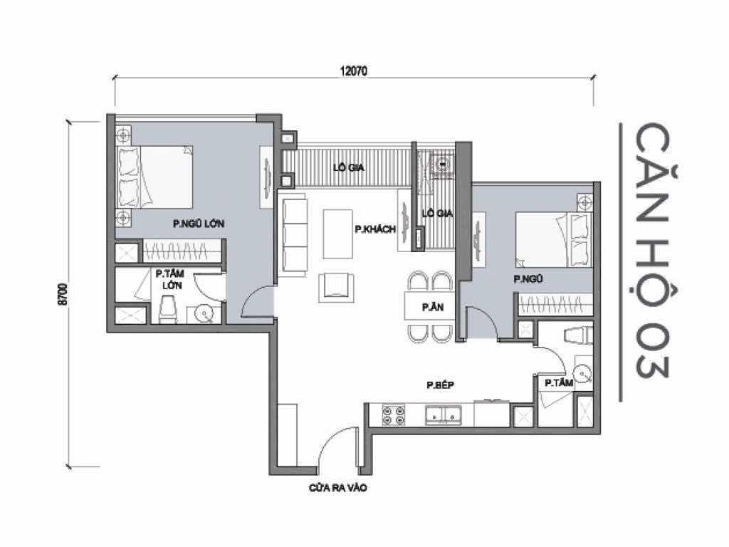 Mặt bằng căn hộ số 03 Park 1 Vinhomes Central Park