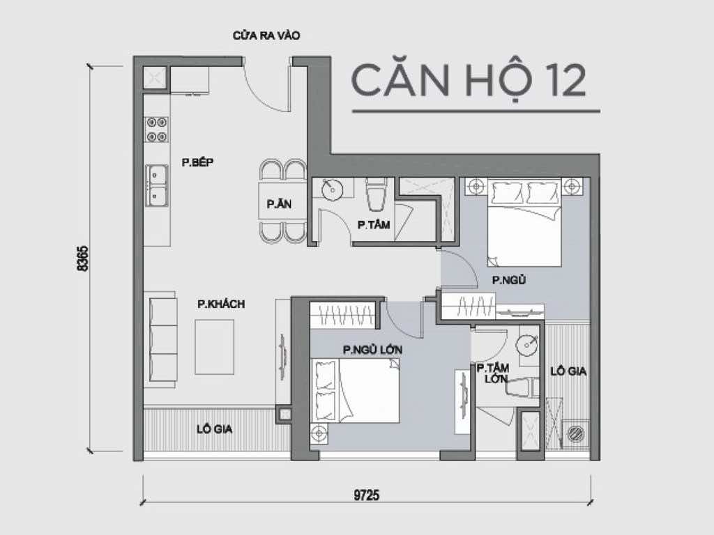 Mặt bằng căn hộ số 12 Park 1 Vinhomes Central Park