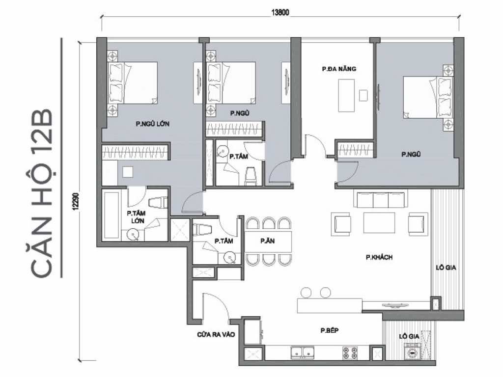 Mặt bằng căn hộ số 12B Park 1 Vinhomes Central Park