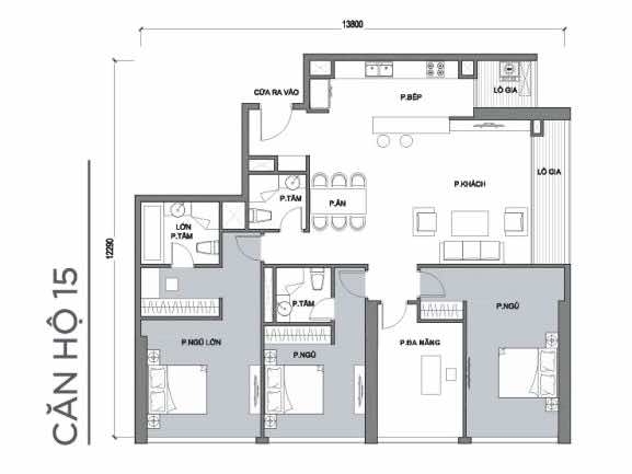 Mặt bằng căn hộ số 15 Park 1 Vinhomes Central Park