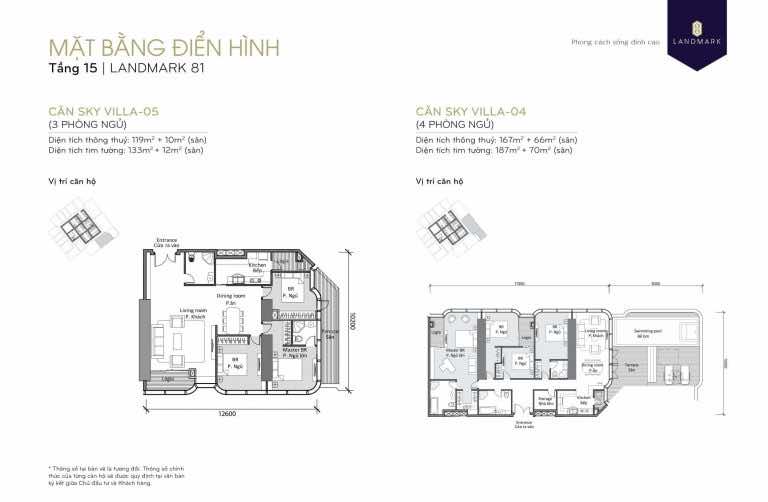 mặt bằng skyvilla - penthouse Landmark 81 Tầng 15