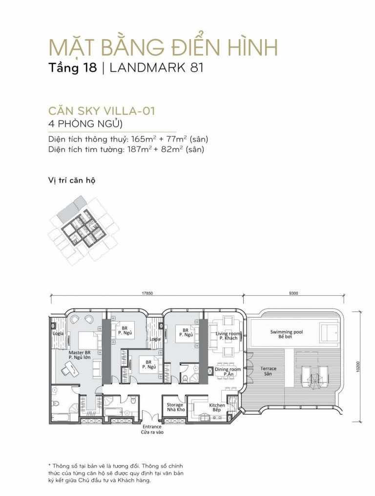 mặt bằng skyvilla - penthouse Landmark 81 Tầng 18