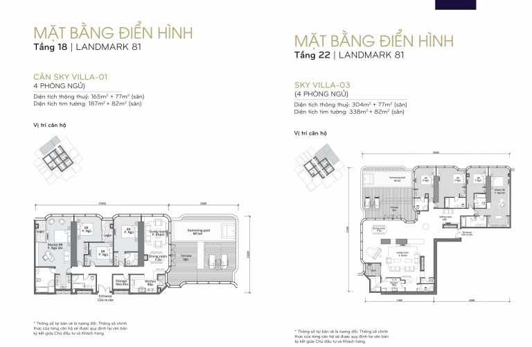 mặt bằng skyvilla - penthouse Landmark 81 Tầng 18 và 22