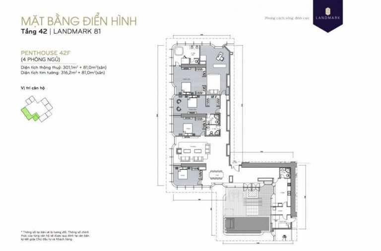 mặt bằng skyvilla - penthouse Landmark 81 Tầng 42