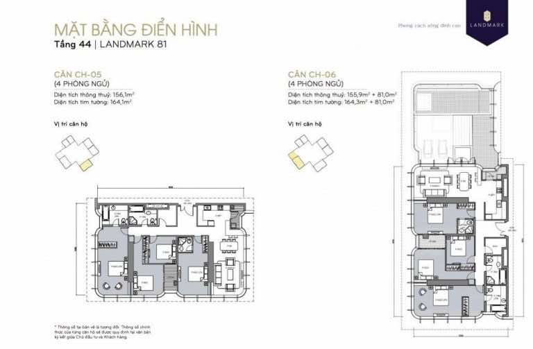 mặt bằng skyvilla - penthouse Landmark 81 Tầng 44
