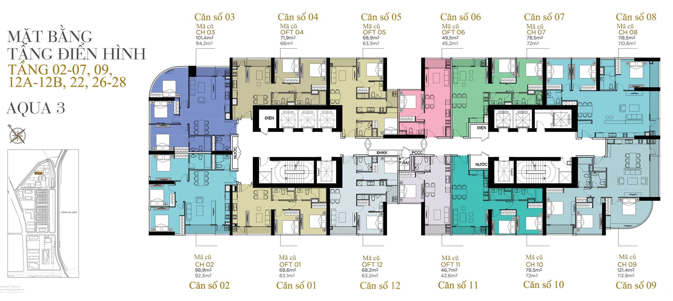 Mặt Bằng Aqua 3 Tầng 02 07, 09, 12a-12b, 22, 26-28