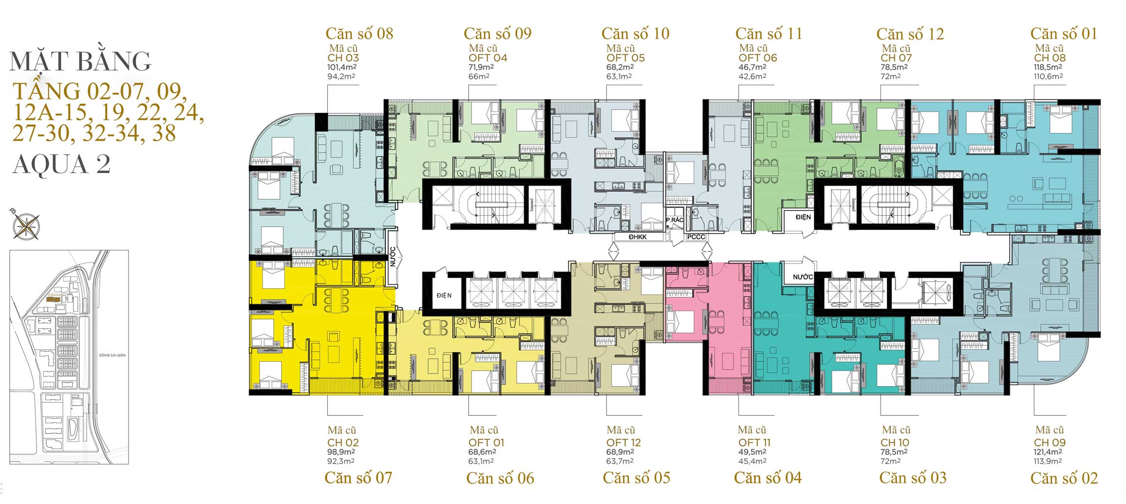 Mặt Bằng Aqua 2 Tầng 02-07, 09, 12a-15, 19, 22, 24, 27-30, 32-34, 38